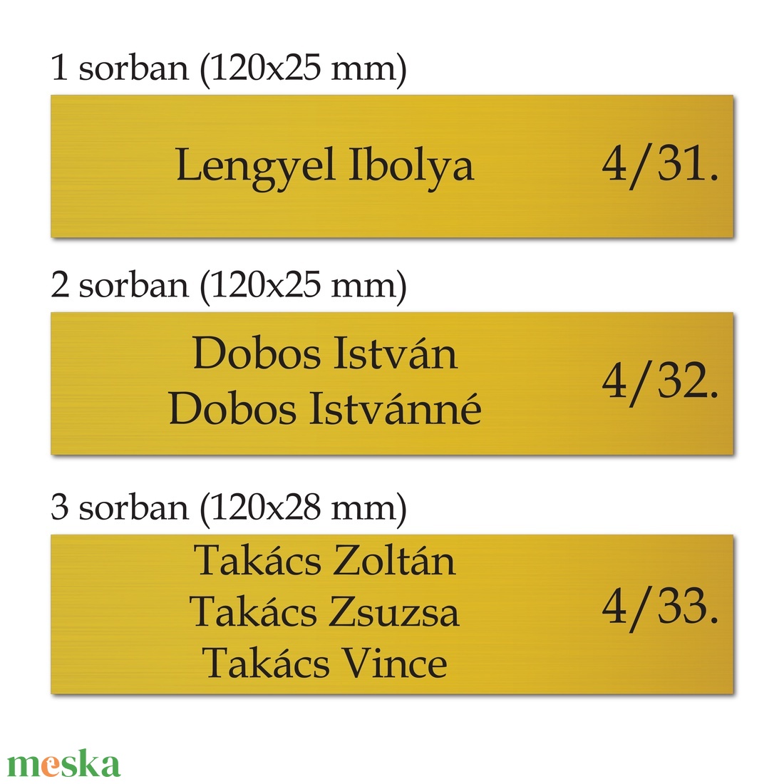 Gravírozott névtábla postaládára, elegáns bejárati ajtó felirat, tartós fémhatású, beltéri arany cégtábla - otthon & lakás - ház & kert - névtábla - Meska.hu