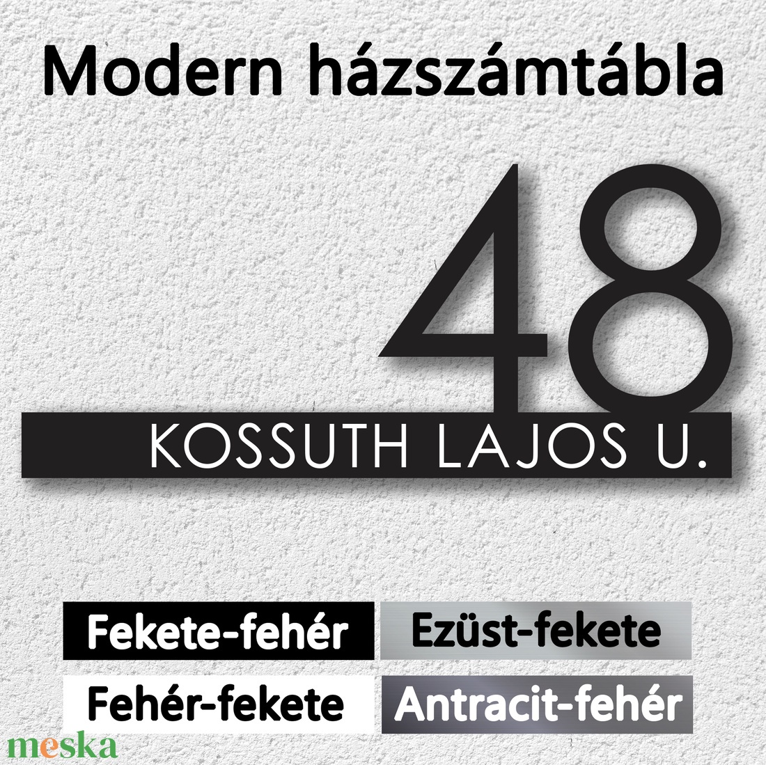 Modern házszámtábla, minimalista gravírozott utcanévtábla több méretben - otthon & lakás - ház & kert - házszám - Meska.hu