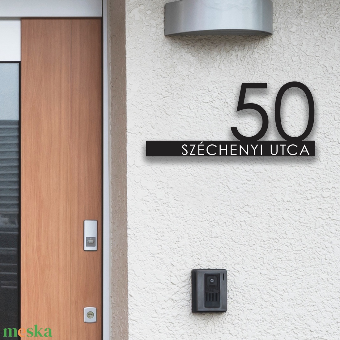 Modern házszámtábla, minimalista gravírozott utcanévtábla több méretben - otthon & lakás - ház & kert - házszám - Meska.hu