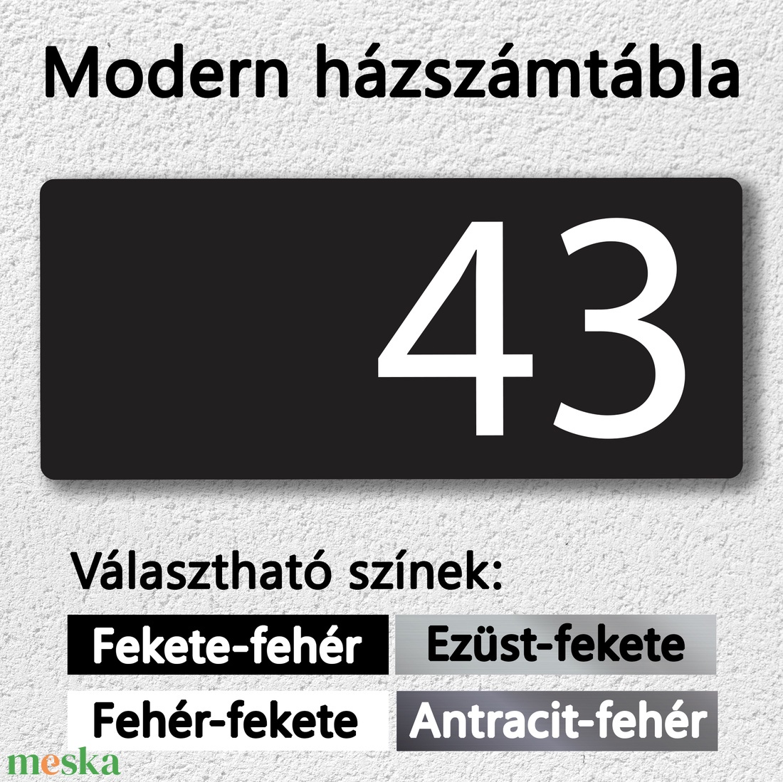 Modern minimalista házszámtábla, elegáns gravírozott házszám - otthon & életmód - ház & kert - házszám - Meska.hu