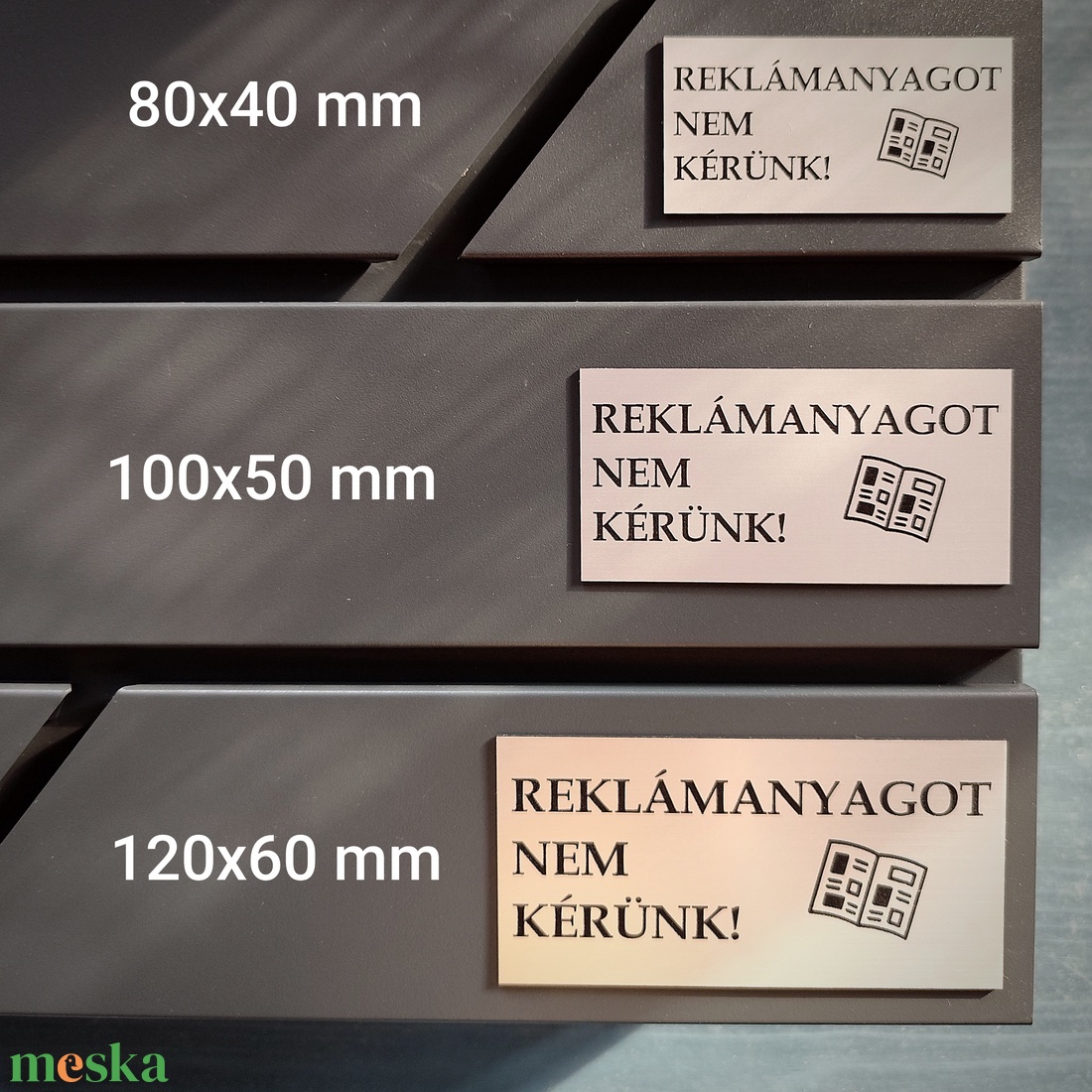 Reklámanyagot nem kérünk! gravírozott tábla, fémhatású arany és ezüst színben - otthon & életmód - ház & kert - névtábla - Meska.hu