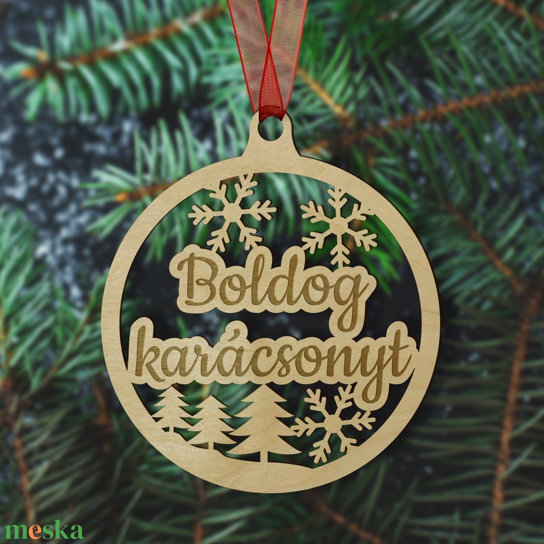 Boldog karácsonyt feliratú gravírozott karácsonyfadísz - karácsony - karácsonyi lakásdekoráció - karácsonyfadíszek - Meska.hu