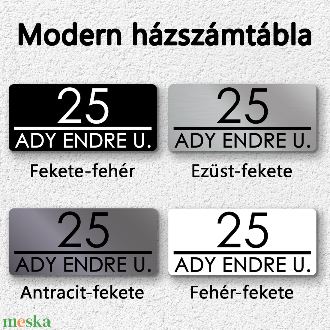 Fehér letisztult házszámtábla, fémes modern gravírozott házszámtábla, több színben - otthon & életmód - ház & kert - házszám - Meska.hu