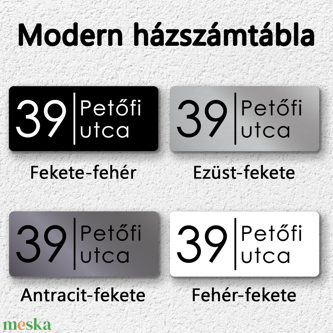 Antracit házszámtábla, fémes letisztult gravírozással, több színben - otthon & életmód - ház & kert - házszám - Meska.hu