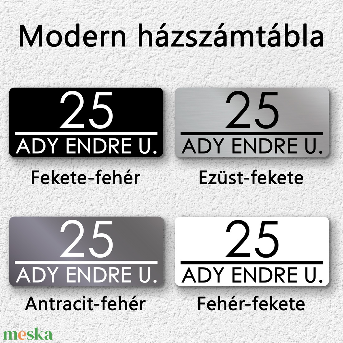 Minimalista utcanévtábla, fémes modern gravírozott házszámtábla, antracit téglalap - otthon & életmód - ház & kert - házszám - Meska.hu