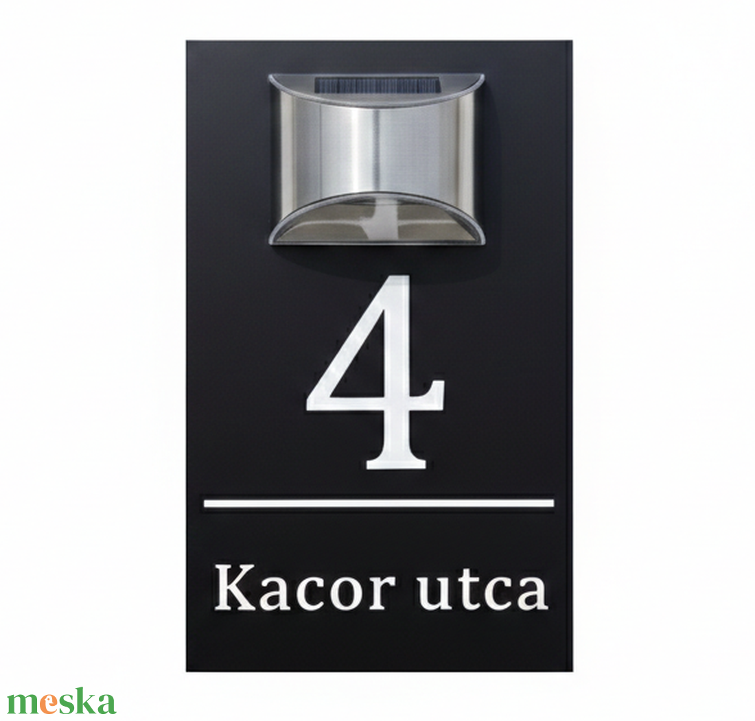 Napelemes házszámtábla, Egyedi feliratos házszám, Utcanévvel, Automata alkonykapcsolóval, LED-es, Világító utcanévtábla  - otthon & életmód - ház & kert - házszám - Meska.hu