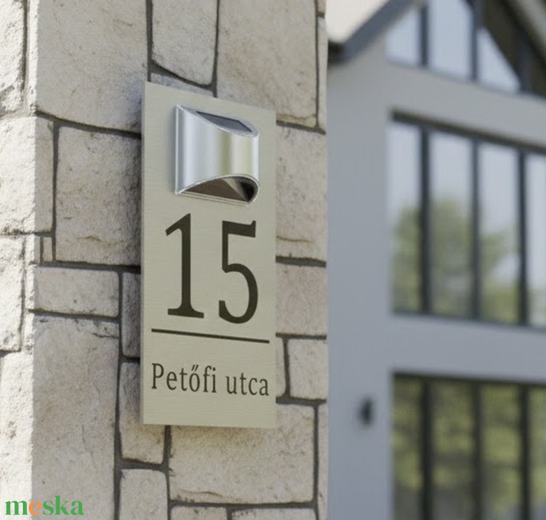 Egyedi Napelemes Világító Házszámtábla - Kültéri Utcanévtábla + Házszám � Automata LED világítással - 4 színben - otthon & életmód - ház & kert - házszám - Meska.hu