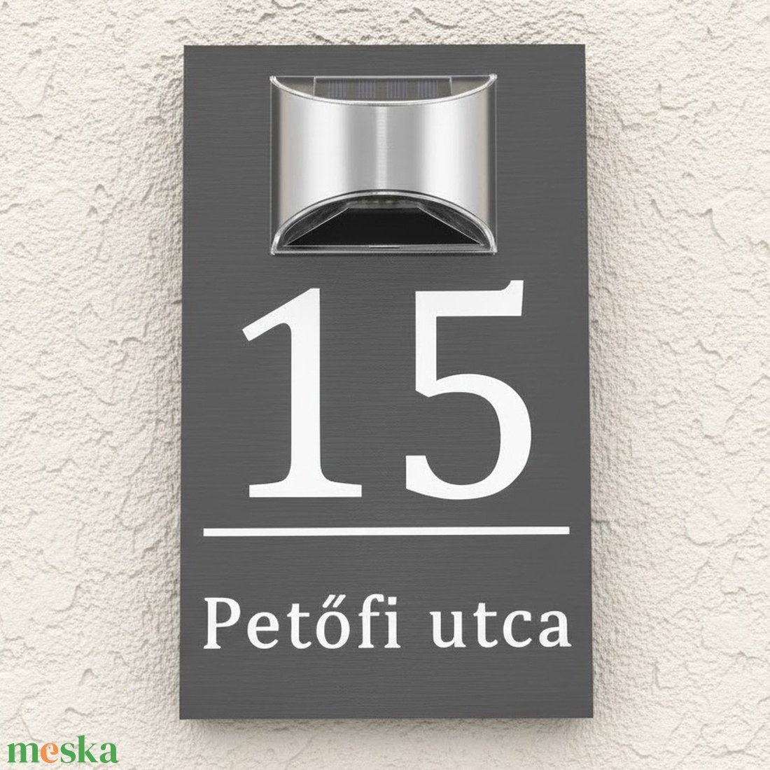 Egyedi Napelemes Világító Házszámtábla - Kültéri Utcanévtábla + Házszám - 4 színben - otthon & életmód - ház & kert - házszám - Meska.hu