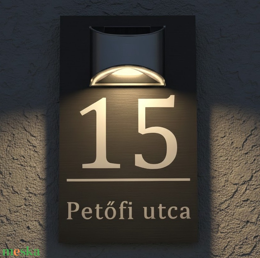 Egyedi Napelemes Világító Házszámtábla - Kültéri Utcanévtábla + Házszám - 4 színben - otthon & életmód - ház & kert - házszám - Meska.hu