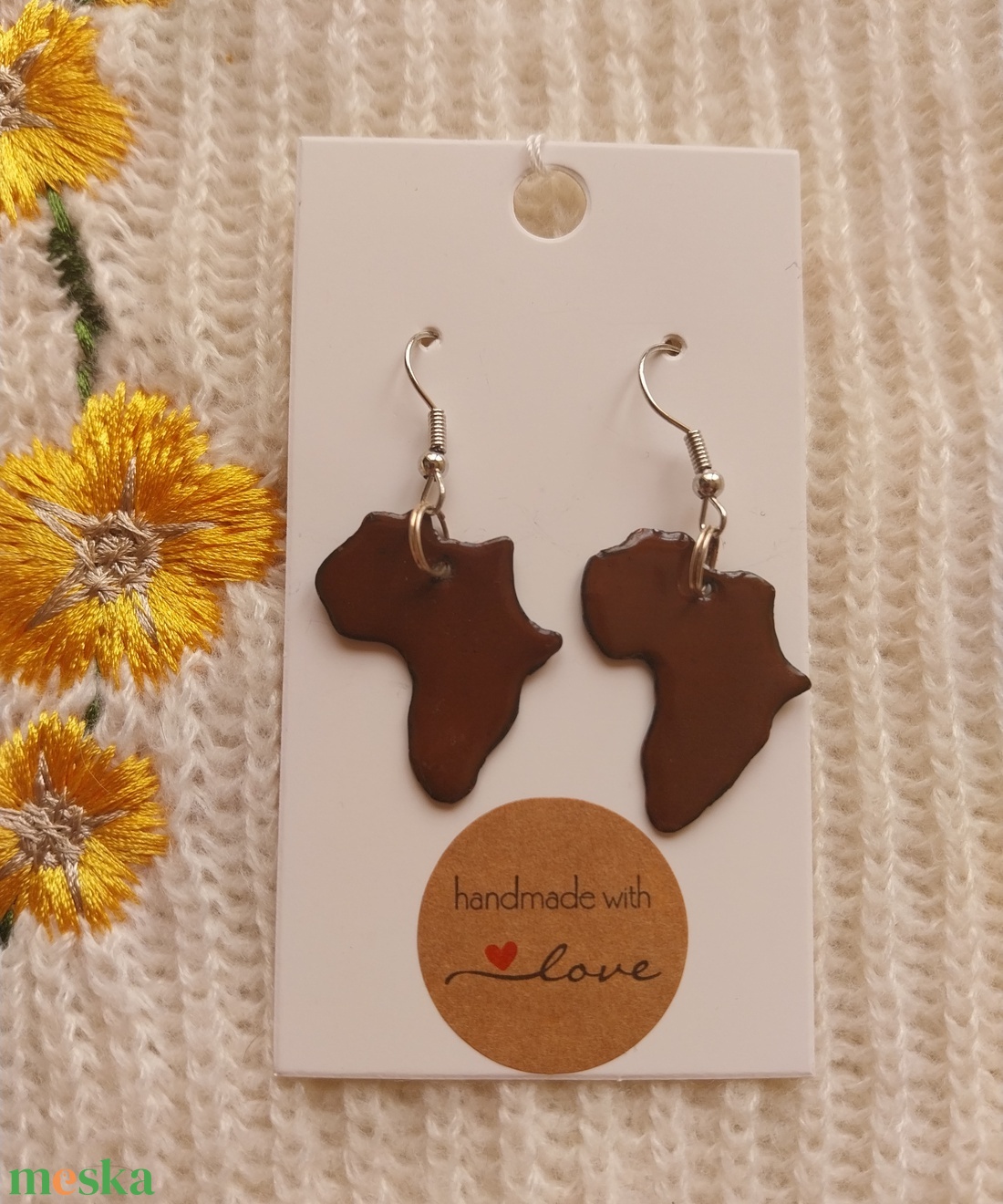 Barna Afrika Tűzzománc Fülbevaló - ékszer - fülbevaló - lógó fülbevaló - Meska.hu