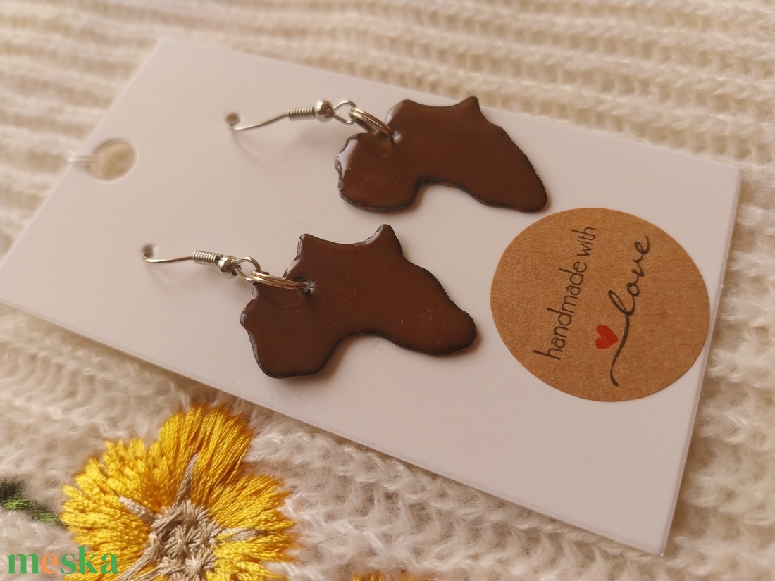 Barna Afrika Tűzzománc Fülbevaló - ékszer - fülbevaló - lógó fülbevaló - Meska.hu