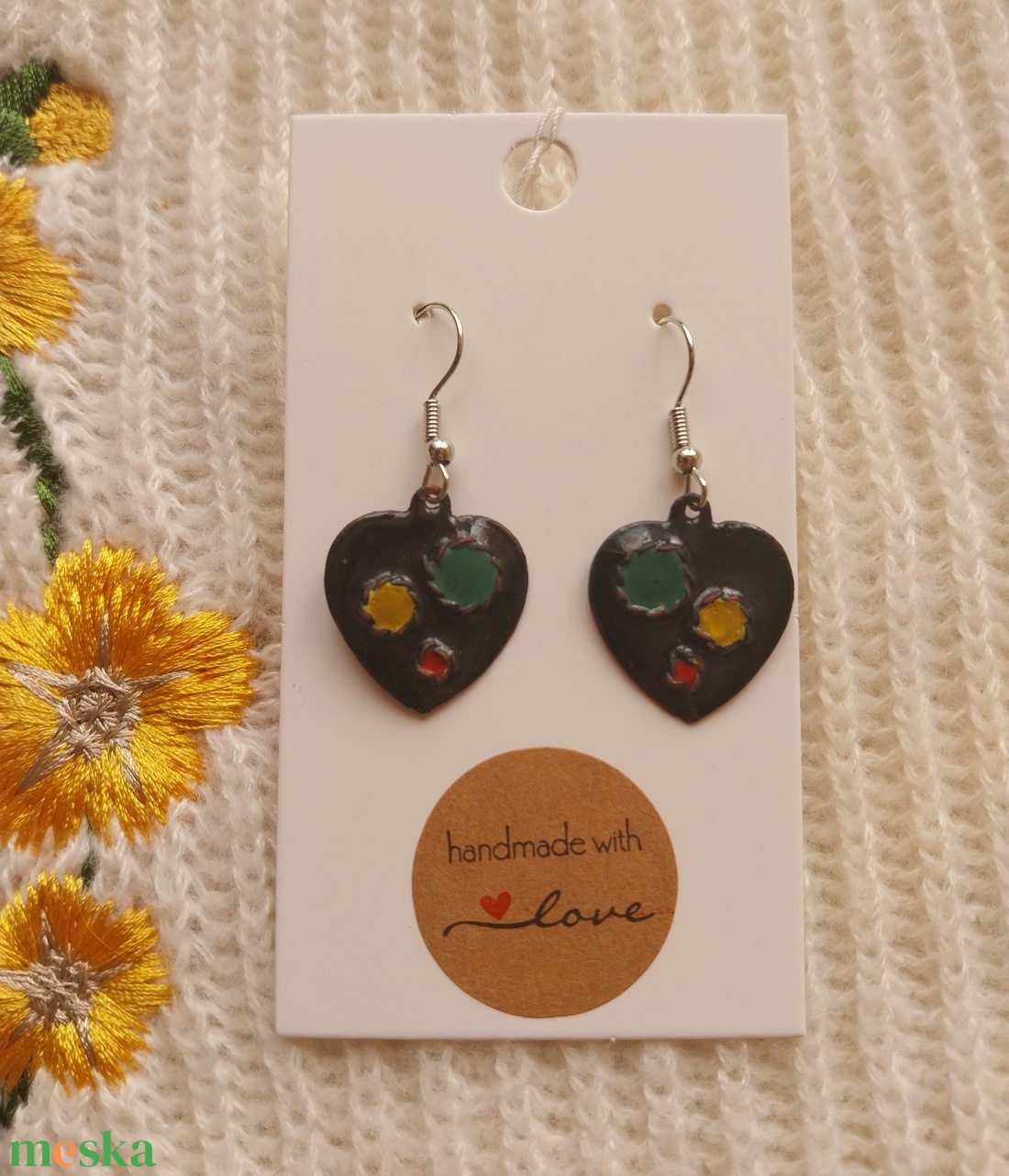 Raszta Szív Tűzzománc Fülbevaló - ékszer - fülbevaló - lógó fülbevaló - Meska.hu