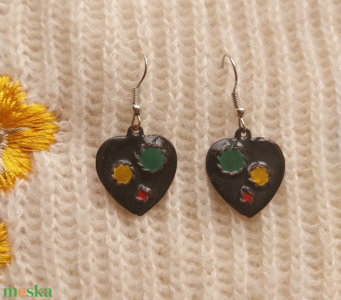 Raszta Szív Tűzzománc Fülbevaló - ékszer - fülbevaló - lógó fülbevaló - Meska.hu