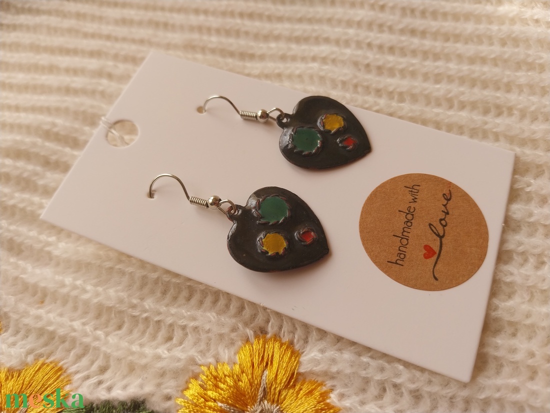 Raszta Szív Tűzzománc Fülbevaló - ékszer - fülbevaló - lógó fülbevaló - Meska.hu