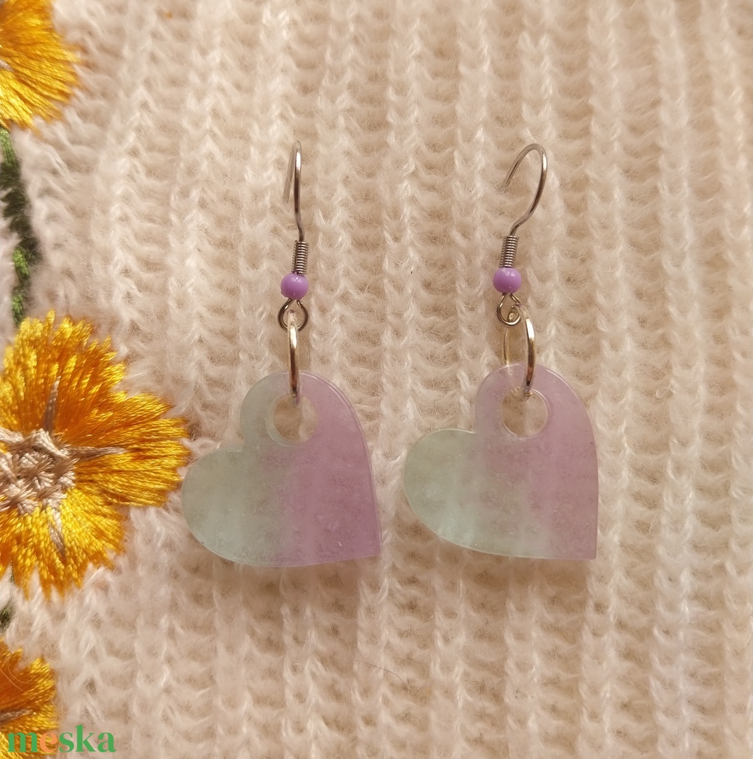 Levendula Ihletésű Műgyanta Fülbevaló - ékszer - fülbevaló - lógó fülbevaló - Meska.hu