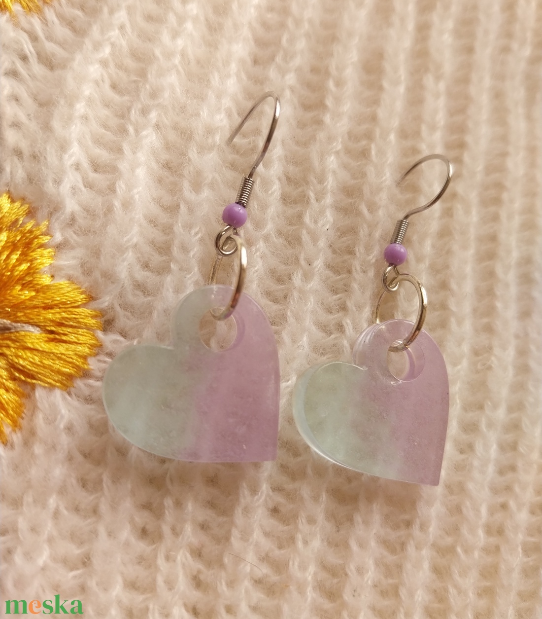 Levendula Ihletésű Műgyanta Fülbevaló - ékszer - fülbevaló - lógó fülbevaló - Meska.hu