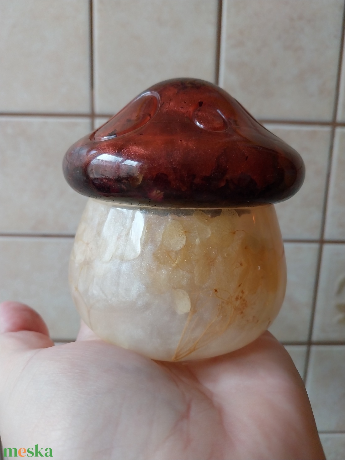 Műgyanta Gomba Tároló Növényekkel - ékszer - ékszertartó - ékszertartó tál - Meska.hu