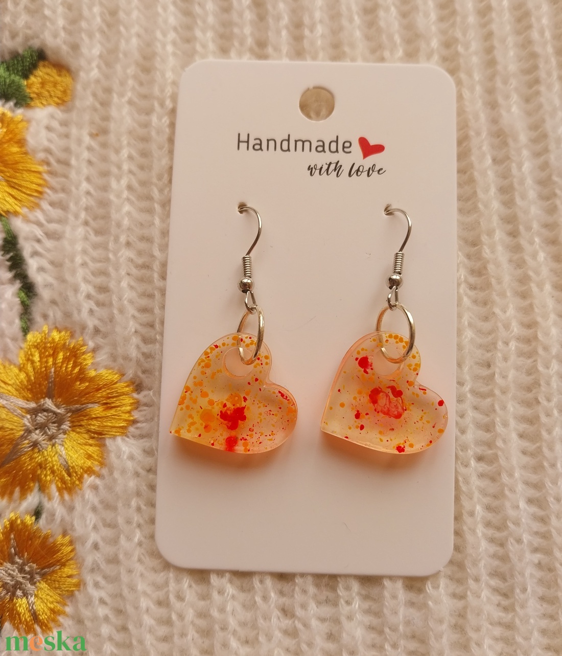 Színes Pigmentes Műgyanta Szív Fülbevaló - ékszer - fülbevaló - lógó fülbevaló - Meska.hu