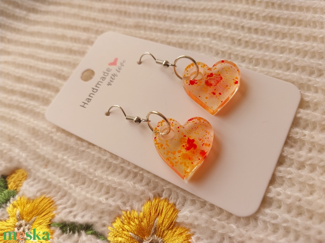 Színes Pigmentes Műgyanta Szív Fülbevaló - ékszer - fülbevaló - lógó fülbevaló - Meska.hu