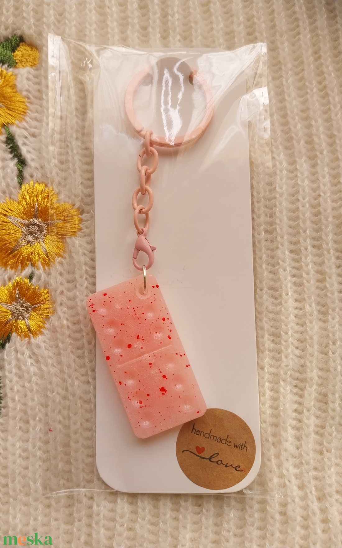 Rózsaszín Dominó Kulcstartó - táska & tok - kulcstartó & táskadísz - kulcstartó - Meska.hu