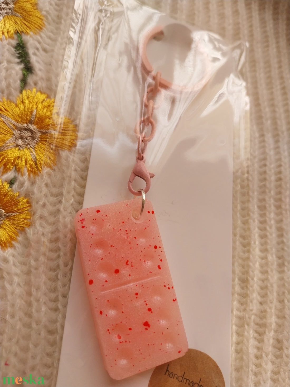 Rózsaszín Dominó Kulcstartó - táska & tok - kulcstartó & táskadísz - kulcstartó - Meska.hu