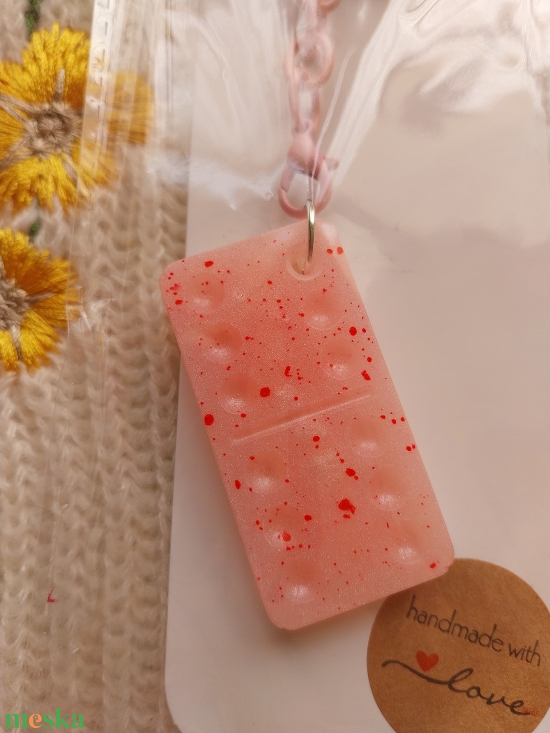 Rózsaszín Dominó Kulcstartó - táska & tok - kulcstartó & táskadísz - kulcstartó - Meska.hu