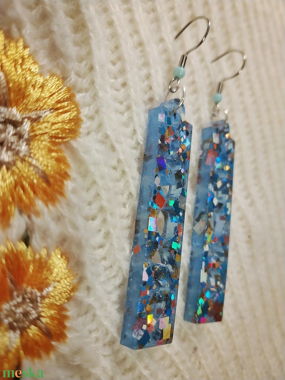 Kék Holdas Műgyanta Fülbevaló - ékszer - fülbevaló - lógó fülbevaló - Meska.hu