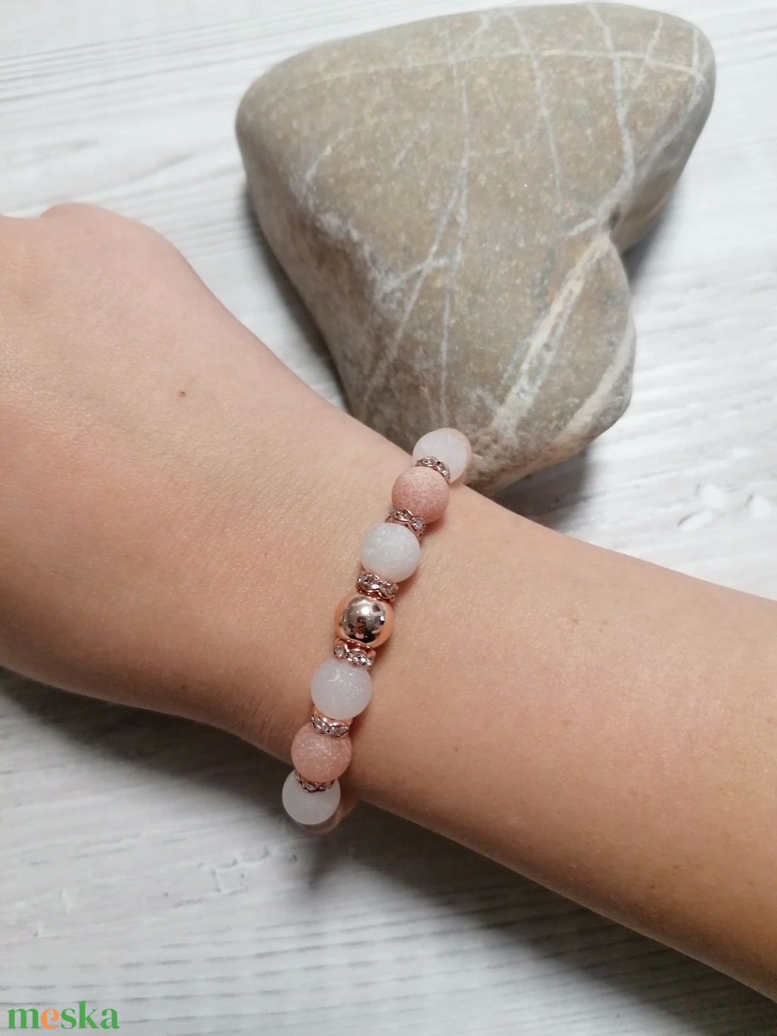 Matt Pink Aventurin Női Ásványkarkötő - ékszer - karkötő - gyöngyös karkötő - Meska.hu