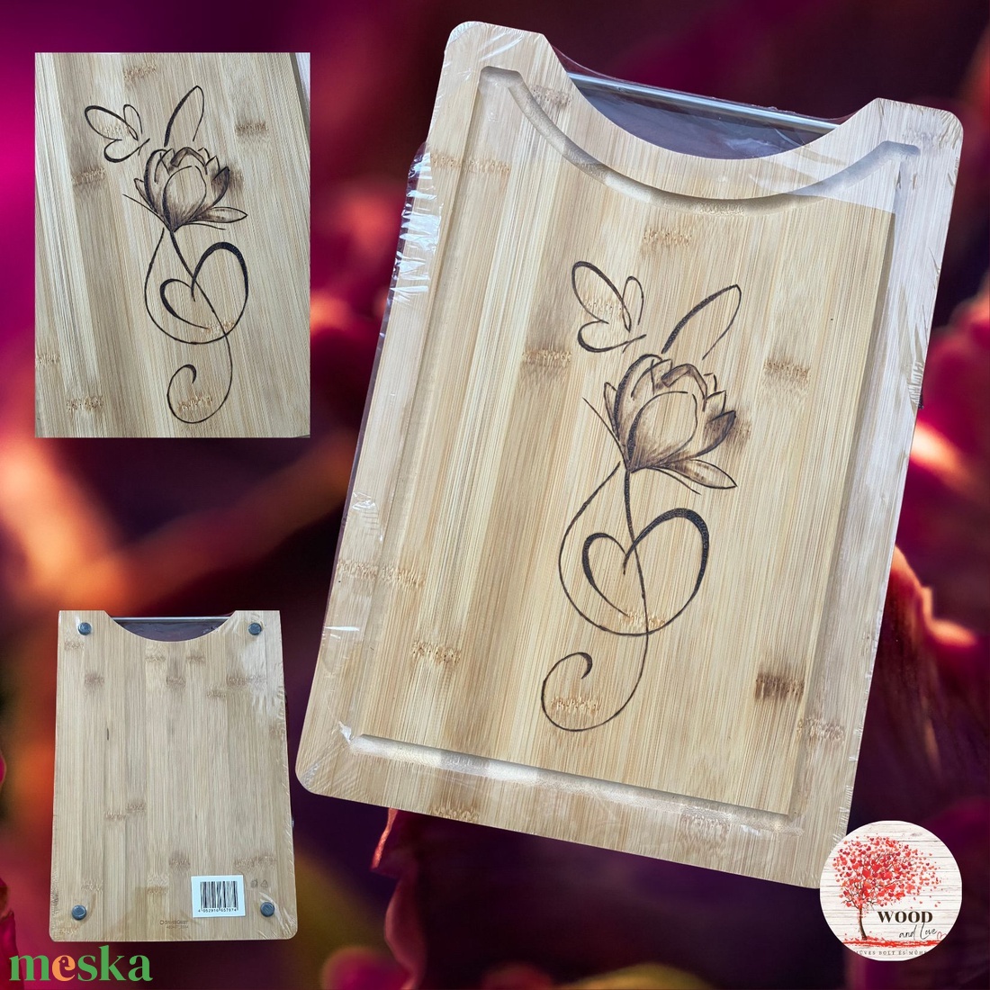Bambusz vágódeszka - ajándék, Valentin nap, nőnap, anyák napja, stb. - otthon & életmód - konyhafelszerelés, tálalás - sütés, főzés - vágódeszka - Meska.hu