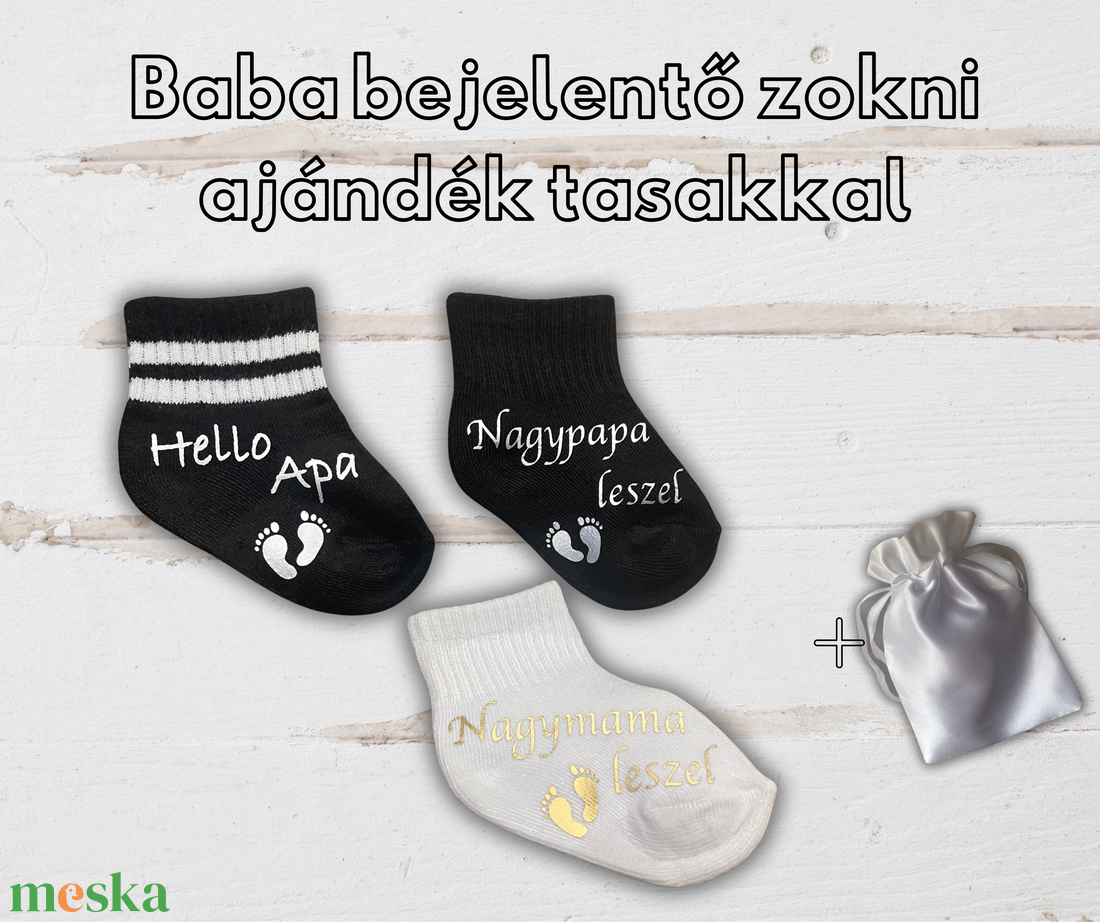Baba bejelentő zokni ajándék tasakkal - baba - mama - babaruházat - babazokni - Meska.hu