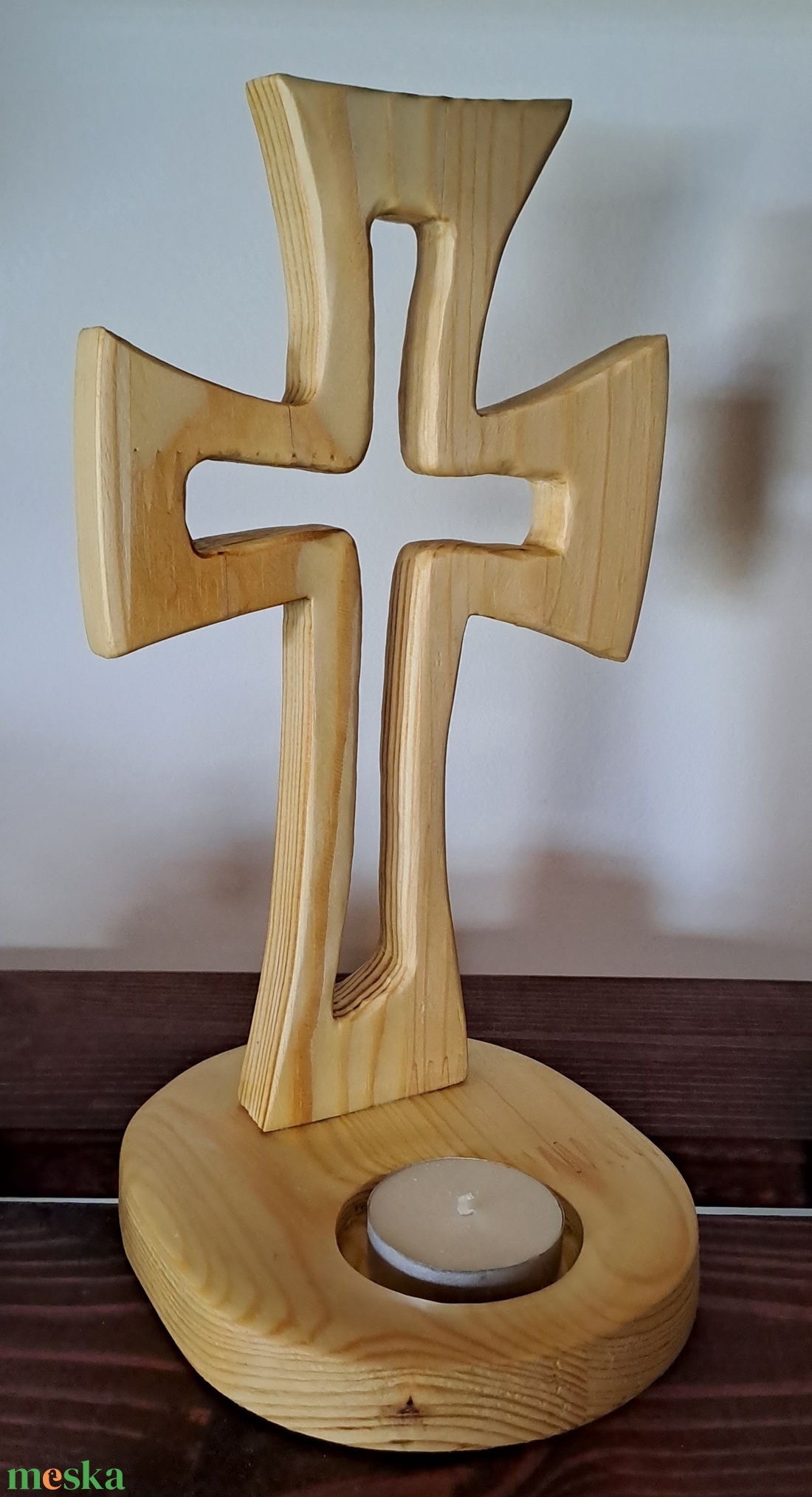 Asztali kereszt mécsessel - otthon & életmód - vallás - kereszt - Meska.hu