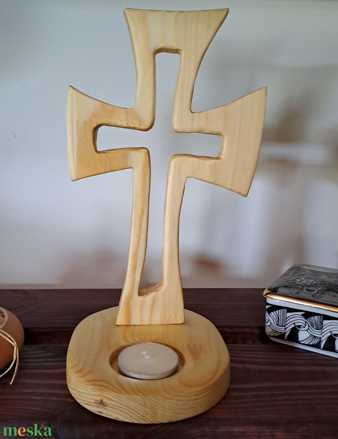 Asztali kereszt mécsessel - otthon & életmód - vallás - kereszt - Meska.hu
