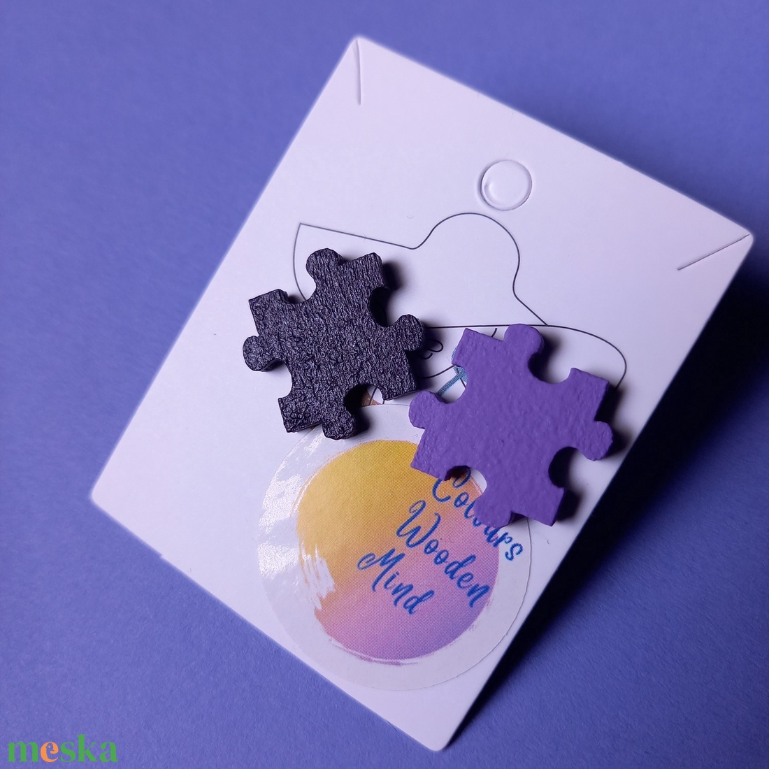 Lila puzzle fa fülbevaló - ékszer - fülbevaló - pötty fülbevaló - Meska.hu