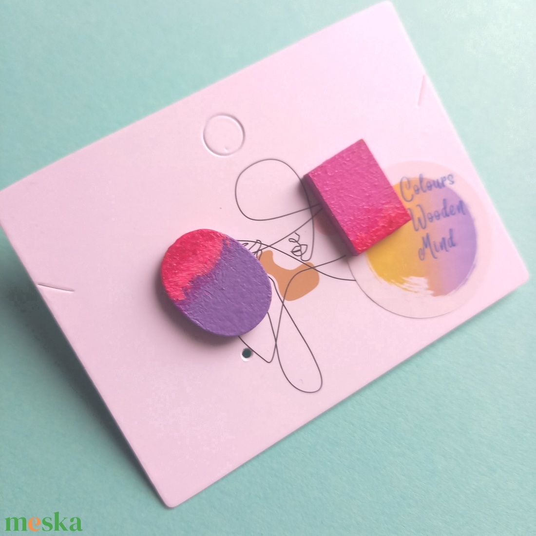 Rózsaszín és lila asszimmetrikus fa fülbevaló - ékszer - fülbevaló - pötty fülbevaló - Meska.hu