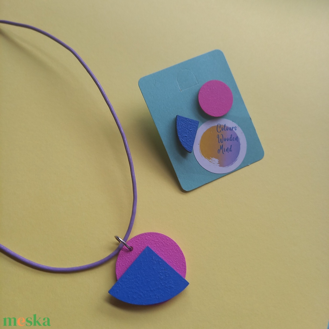 Kék és fukszia aszimmetrikus absztrakt szett-KIFUTÓ TERMÉK - ékszer - ékszerszett - Meska.hu