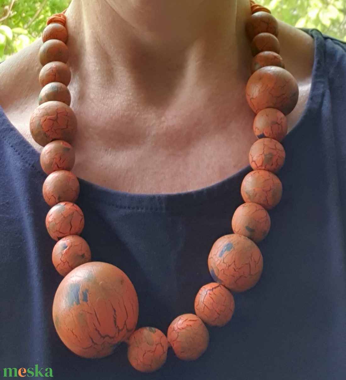 Terrakotta fa nyaklánc - UTOLSÓ DARAB! - ékszer - nyaklánc - statement nyaklánc - Meska.hu