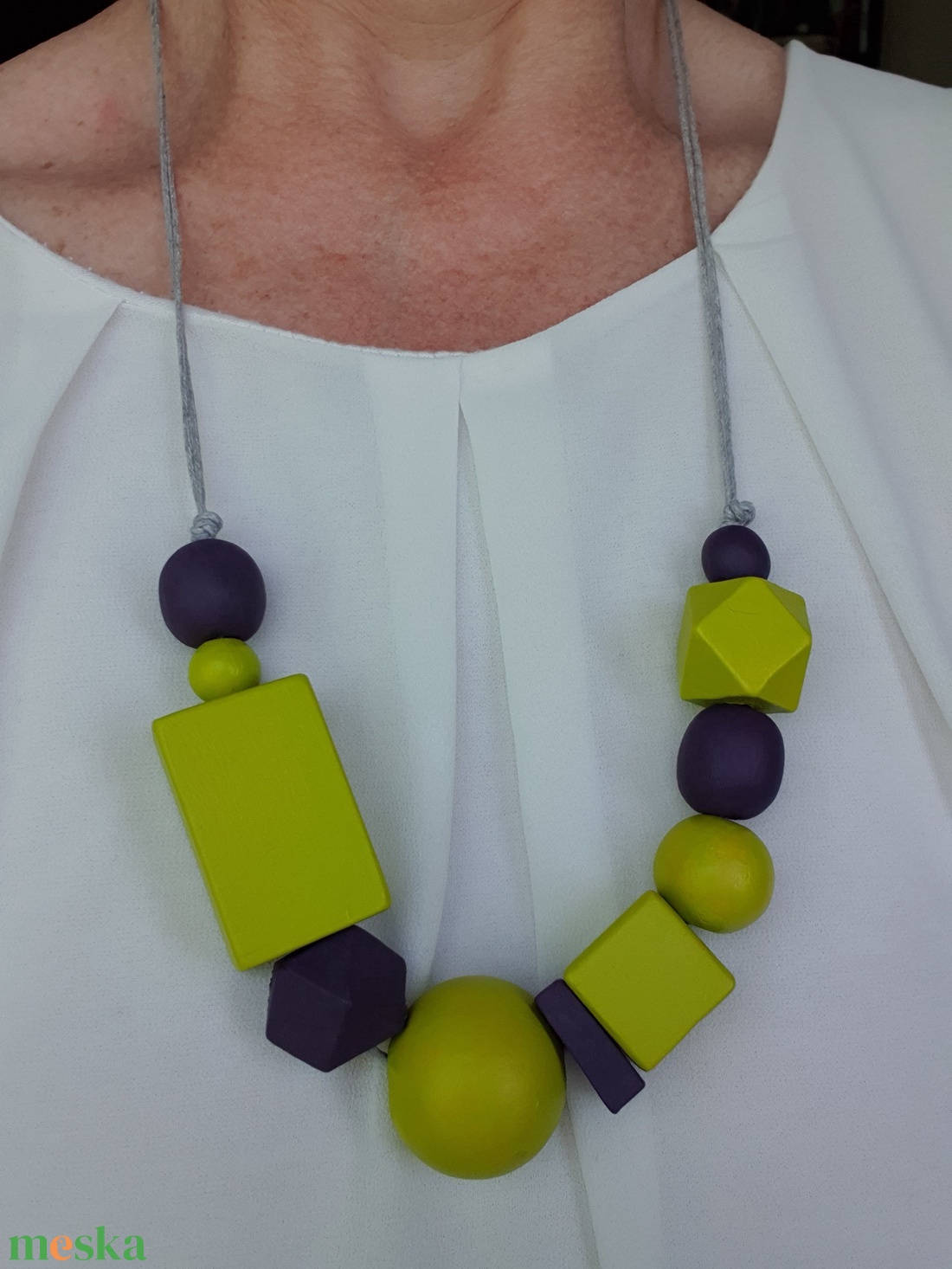 Limezöld - lila geometrikus statement nyaklánc - LIMA - ékszer - nyaklánc - statement nyaklánc - Meska.hu
