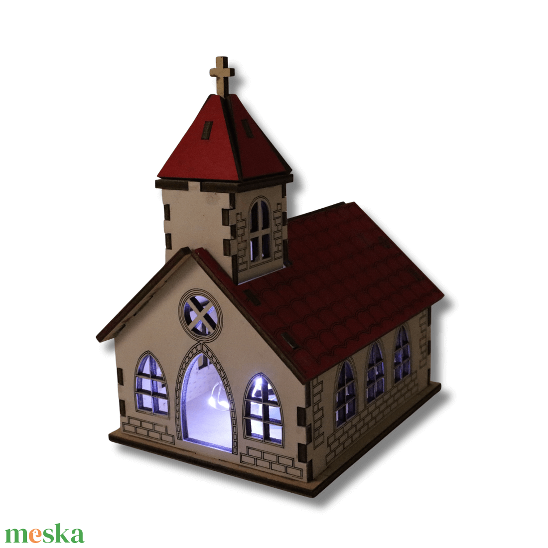 Tornyos templom - LED világítással - karácsony - karácsonyi lakásdekoráció - karácsonyi falu, házikó - Meska.hu