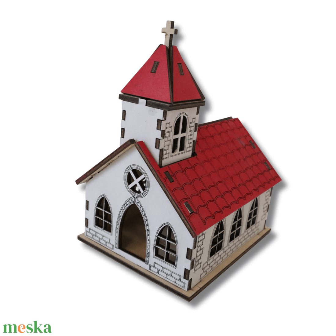 Tornyos templom - LED világítással - karácsony - karácsonyi lakásdekoráció - karácsonyi falu, házikó - Meska.hu