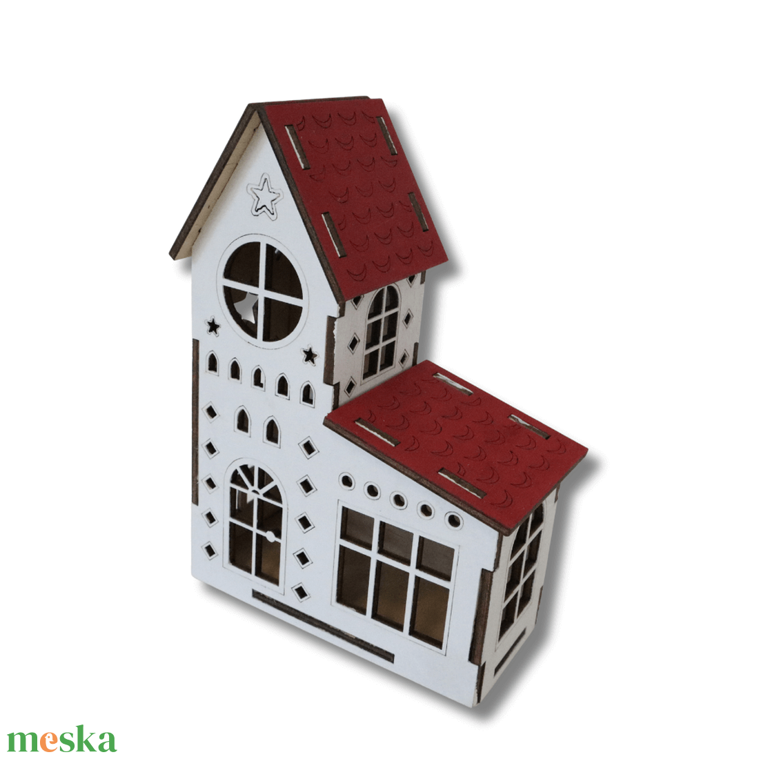 Tornyos ház - LED világítással - karácsony - karácsonyi lakásdekoráció - karácsonyi falu, házikó - Meska.hu