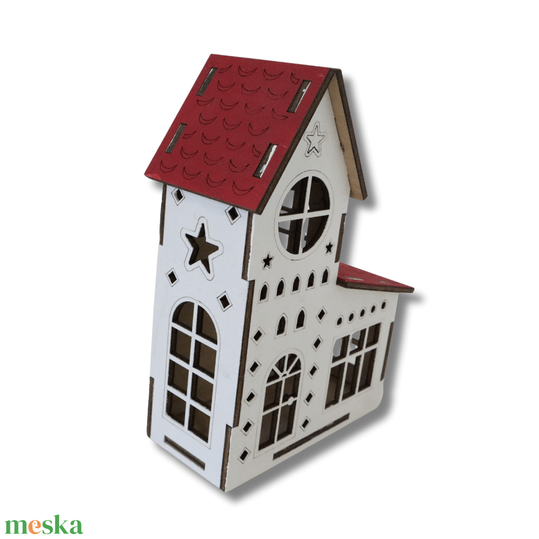 Tornyos ház - LED világítással - karácsony - karácsonyi lakásdekoráció - karácsonyi falu, házikó - Meska.hu