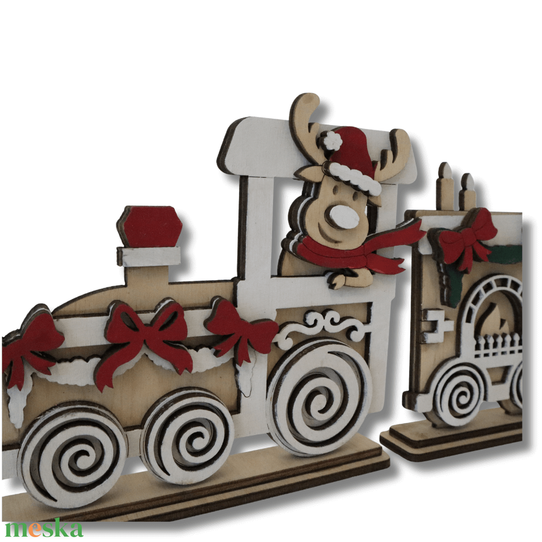 Rénszarvasos vonat dekoráció - karácsony - karácsonyi lakásdekoráció - karácsonyi falu, házikó - Meska.hu