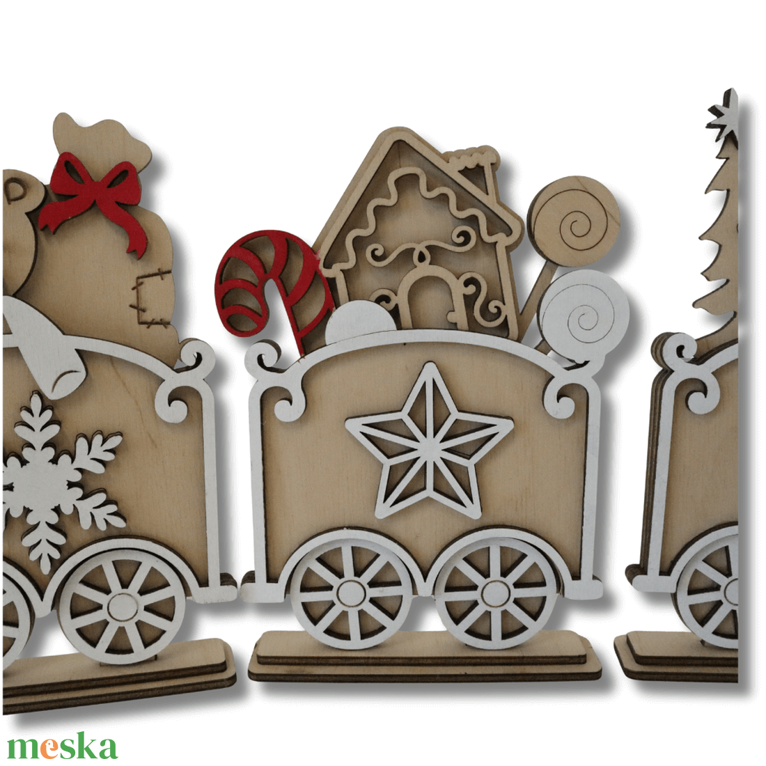 Hóember vonat dekoráció - karácsony - karácsonyi lakásdekoráció - karácsonyi falu, házikó - Meska.hu