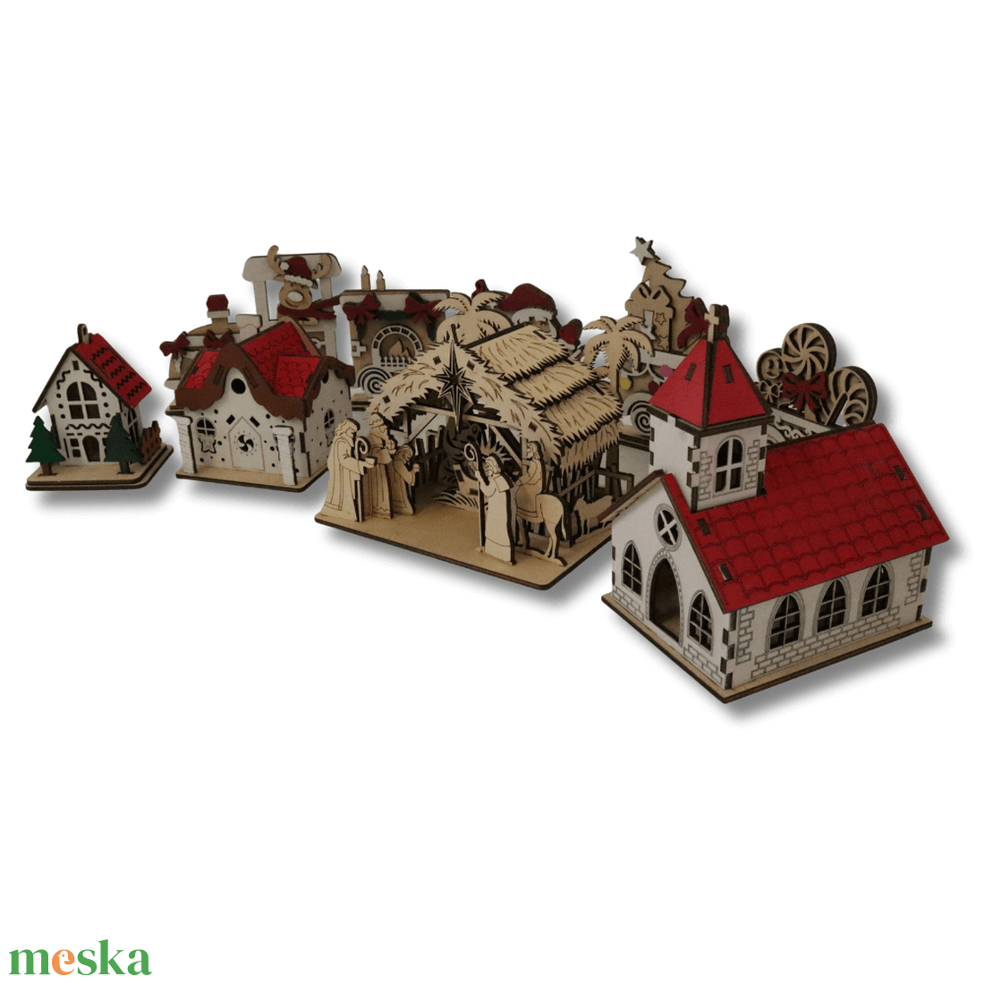 Karácsonyi dekorcsomag - Karácsony varázsa - LED világítással - karácsony - karácsonyi lakásdekoráció - karácsonyi falu, házikó - Meska.hu