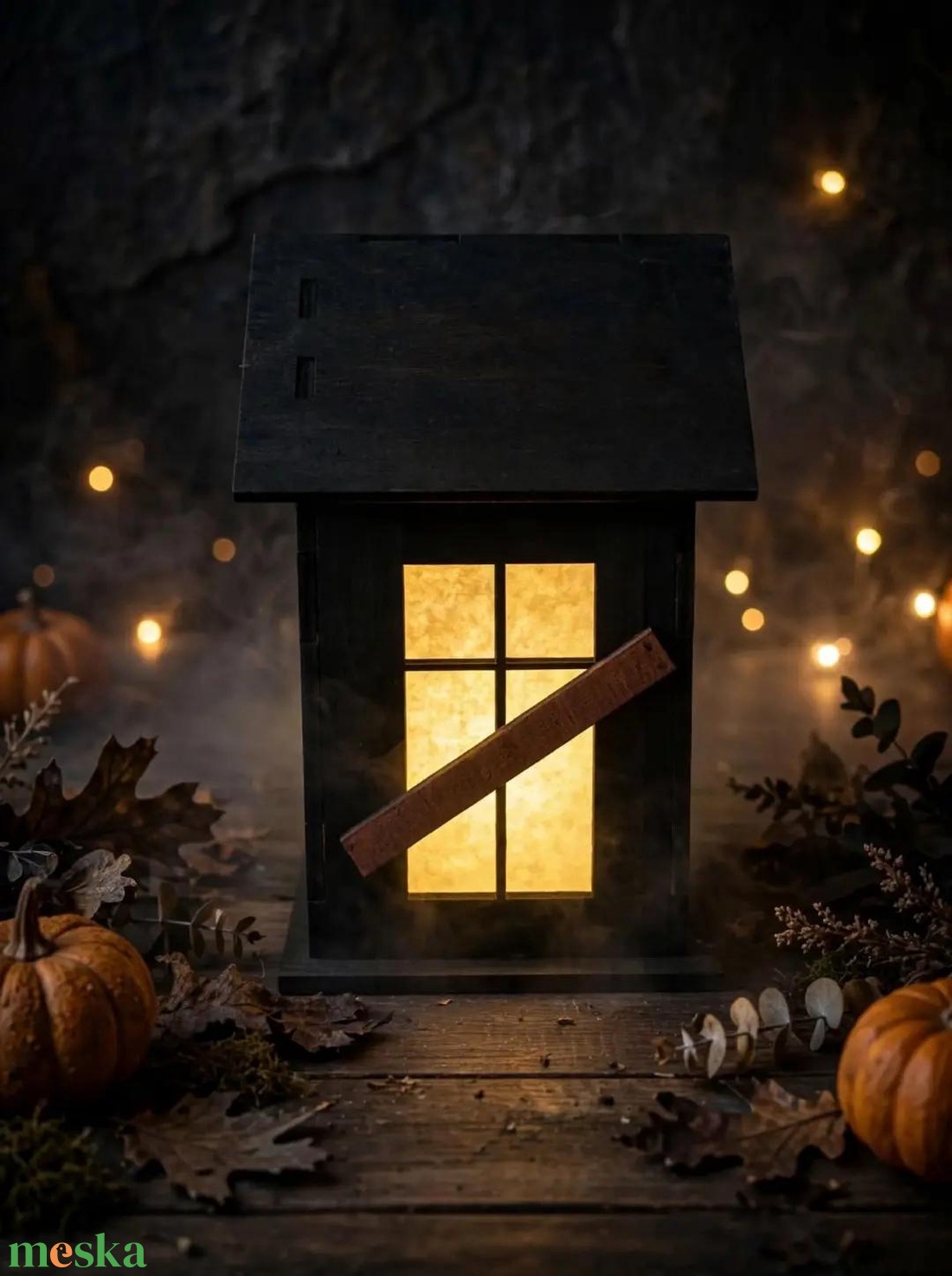 Világító Halloween-ház � négyoldalas fa LED dekoráció - otthon & életmód - dekoráció - halloween - halloweeni lámpás - Meska.hu
