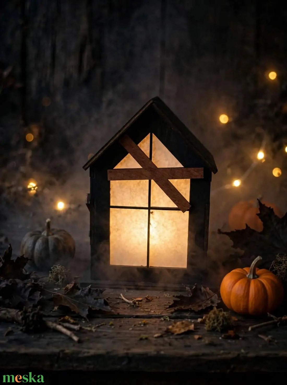 Világító Halloween-ház � négyoldalas fa LED dekoráció - otthon & életmód - dekoráció - halloween - halloweeni lámpás - Meska.hu