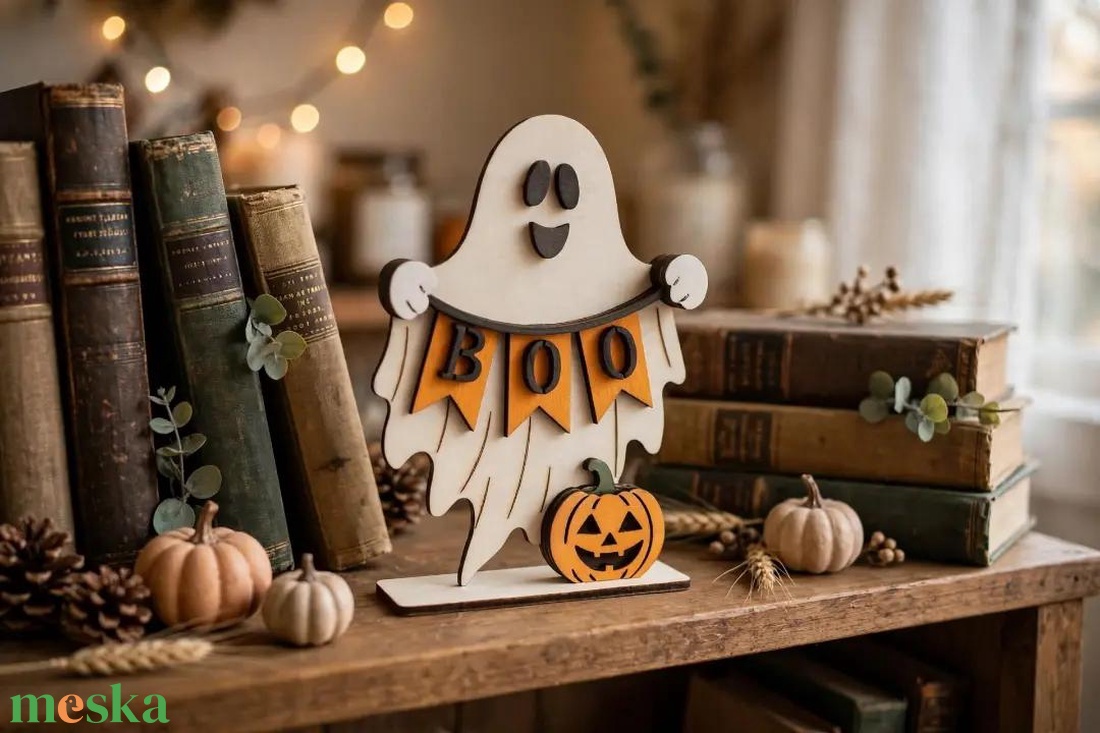 Kézzel festett BOO szellem � fa Halloween dekoráció - otthon & életmód - dekoráció - halloween - halloweeni dekoráció - Meska.hu
