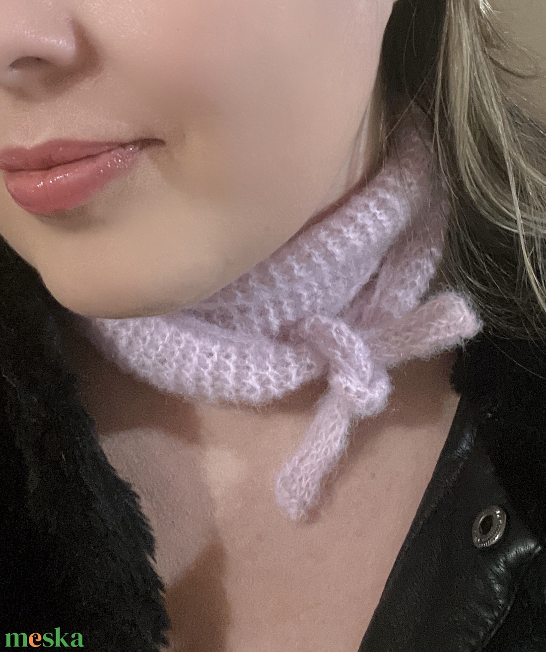 Kézzel kötött Mini Sophie sál � Rózsaszín alpaka és selyem - ruha & divat - sál, sapka, kendő - sál - Meska.hu