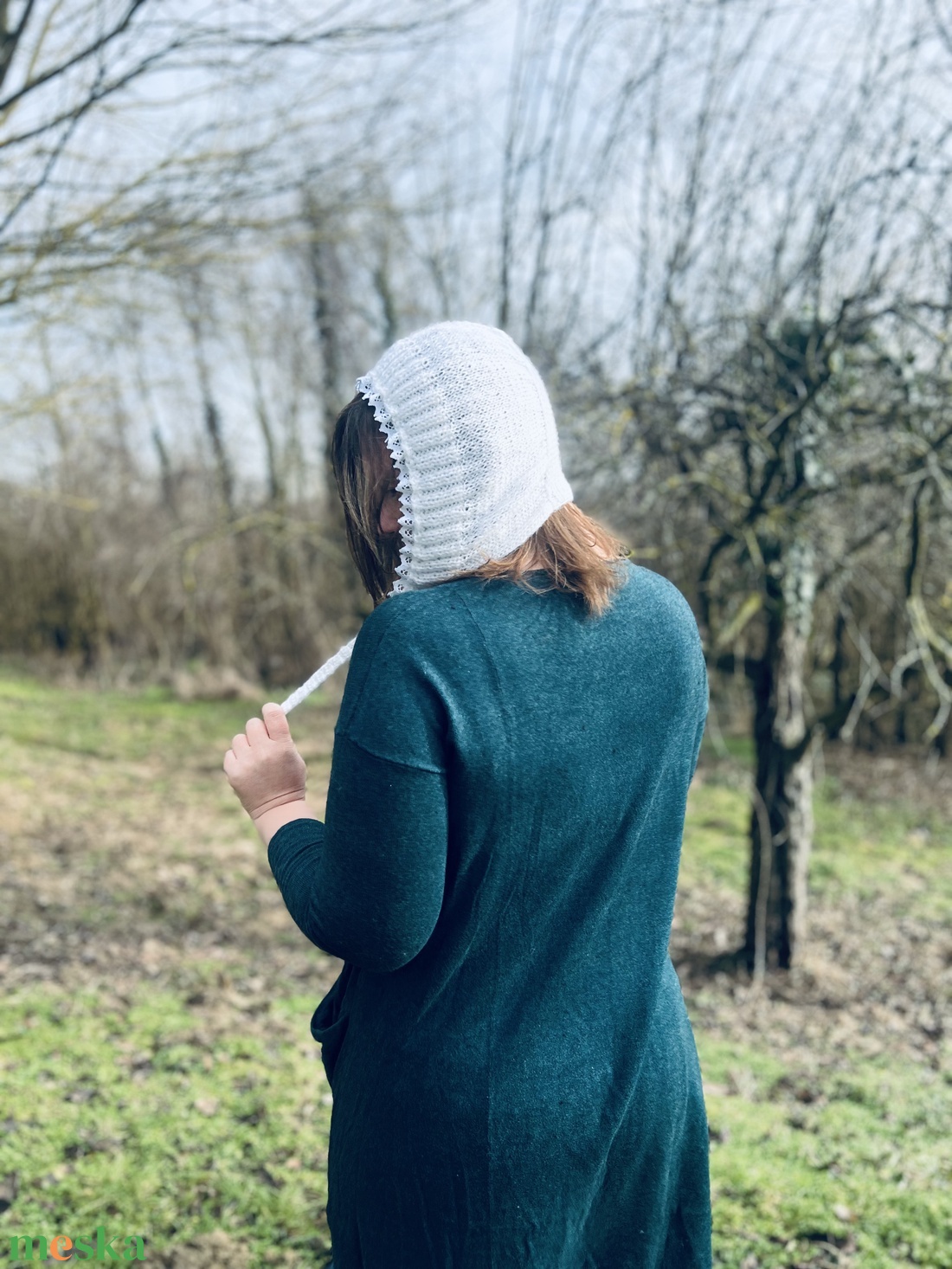 Romantikus kézzel kötött mohair bonnet csipkefodrokkal � Cottagecore  - ruha & divat - sál, sapka, kendő - sapka - Meska.hu