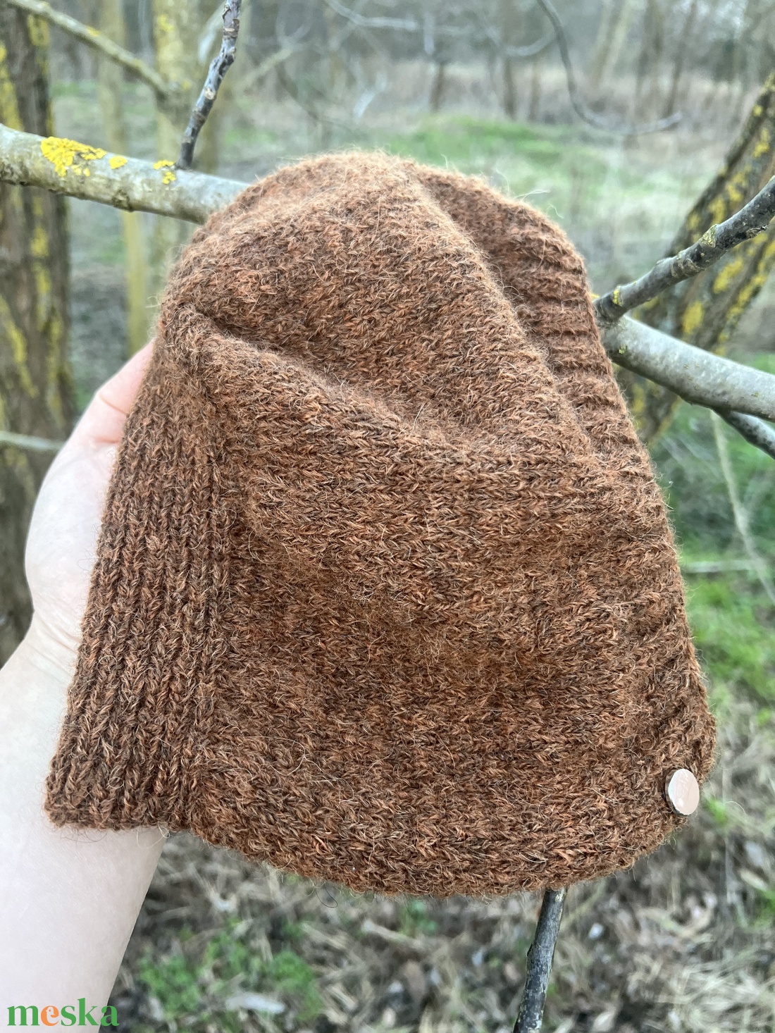 Alpaka gyapjú pixie bonnet � kézzel kötött barna sapka - ruha & divat - sál, sapka, kendő - sapka - Meska.hu